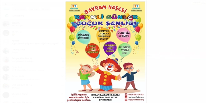 Diyarbakır'da Bayram Neşesi Çocuklarla Buluşuyor: “Renkli Günler Çocuk Şenliği”ne Geri Sayım Başladı